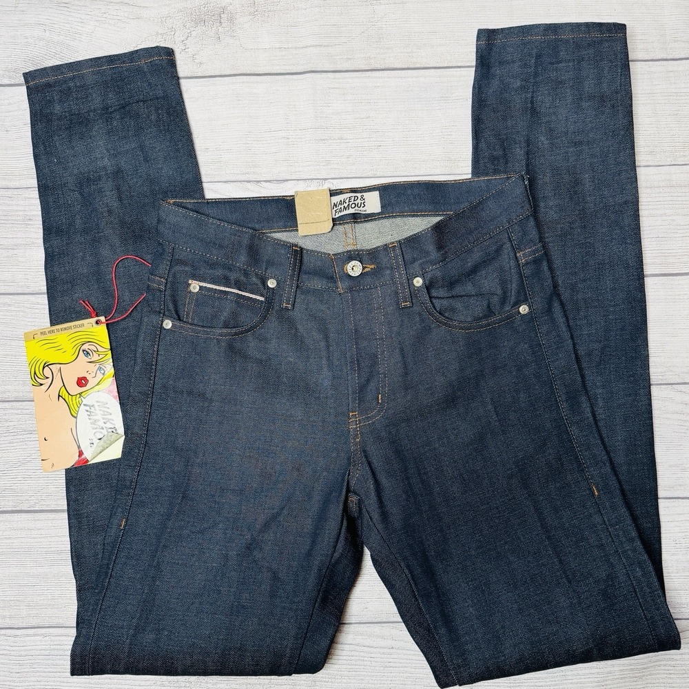 Naked & Famous Jeans Men Super Skinny Guy Light Slub Selvedge Denim Size 30 NWT